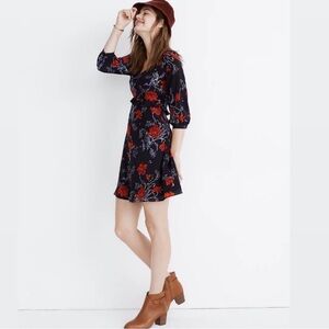 Madewell Silk Dress with Vibrant Red Floral Pattern